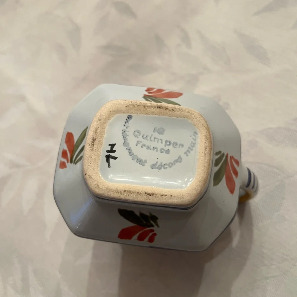 Quimper France Hand-Painted Ceramic Pitcher with a small cuts on rim as shown - Picture 2 of 6